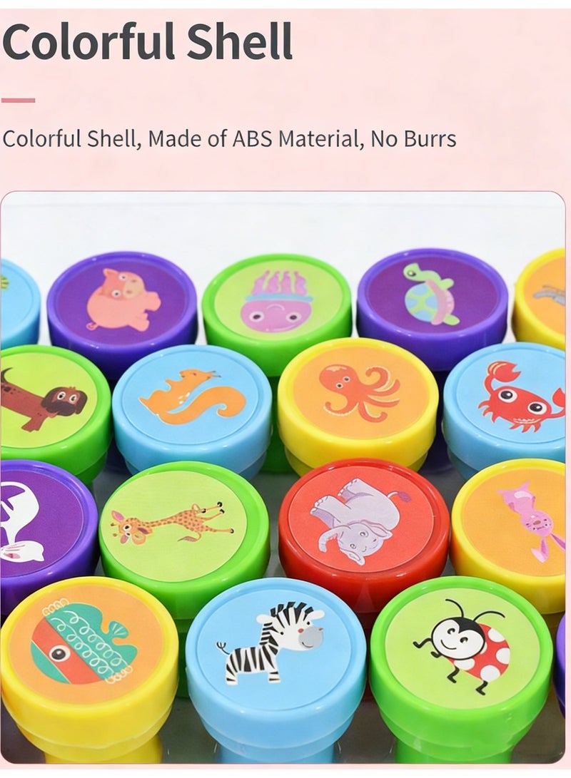 26 Pcs Animal Theme Stamps Set for Kids Colorful ABS Plastic Self-Inking Stamps with Zoo Patterns (1 Box) - Image 3